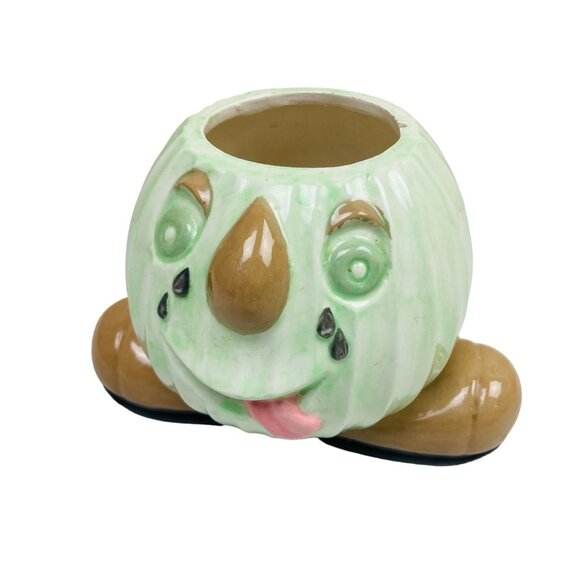 Vintage Ceramic Pumpkin Head Planter With Feet Whimsical Decor Cottagecore - Picture 2 of 6